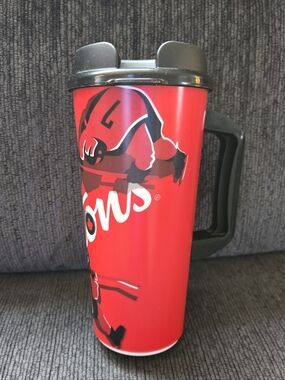 Tim Hortons 2019 Red Hockey Plastic Travel Mug with Black Handle - Rare Find